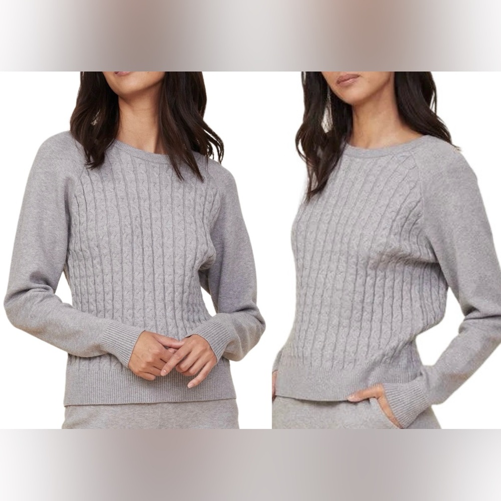 Monrow NWT Heather Grey Soft Cable Knit Sweater